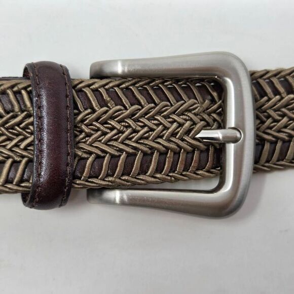 TORINO MADE IN USA BROWN TAN BRAIDED WEAVE SATIN LEATHER BELT MENS SIZE 40 - Picture 2 of 5